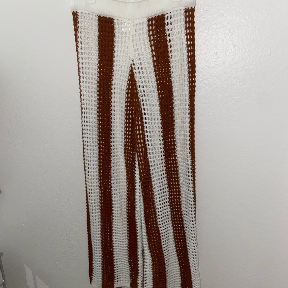 Super cute striped knitted pants brown and white crocheted jeans going out vibes - Picture 6 of 9